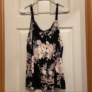 Torrid Black Floral Print Tank with Buttons, Torrid size XL
